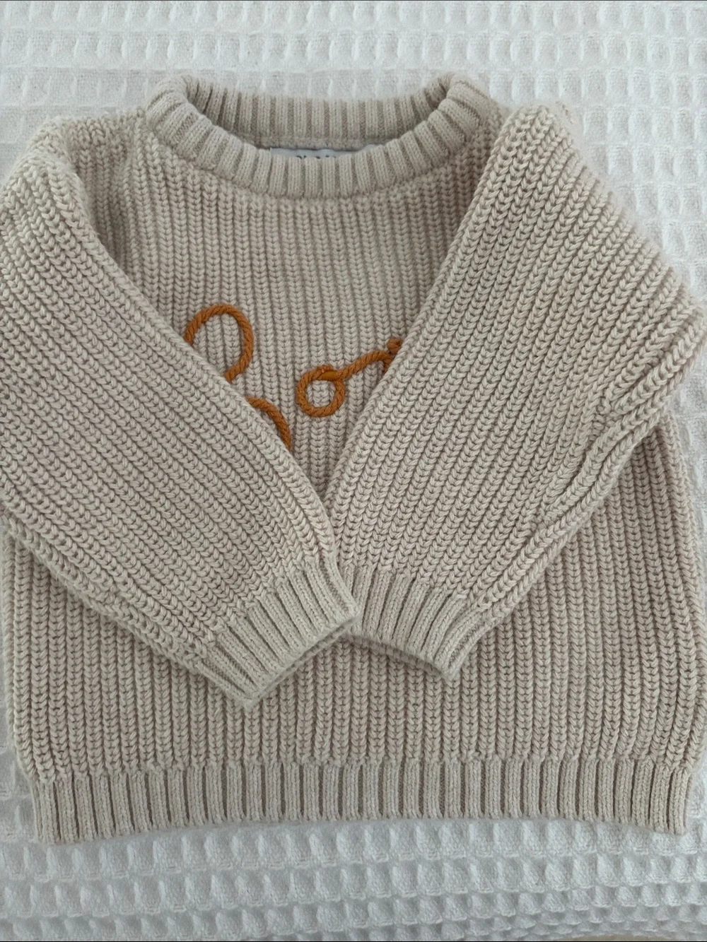 Old Navy Beige Knit Sweater with Orange 'Boo' and White Ghost